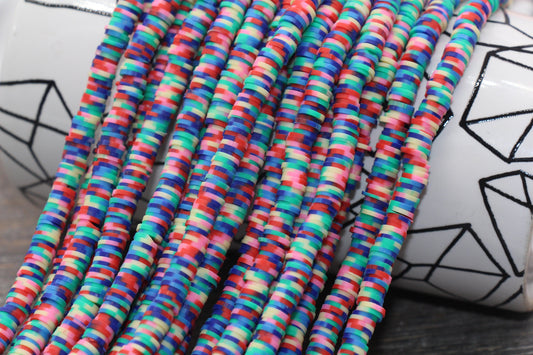 6mm Multicolored Speckled Heishi Beads, Rainbow Polymer Clay Disc Beads, African Disc Beads, Vinyl Heishi, 16 inch Strand #396