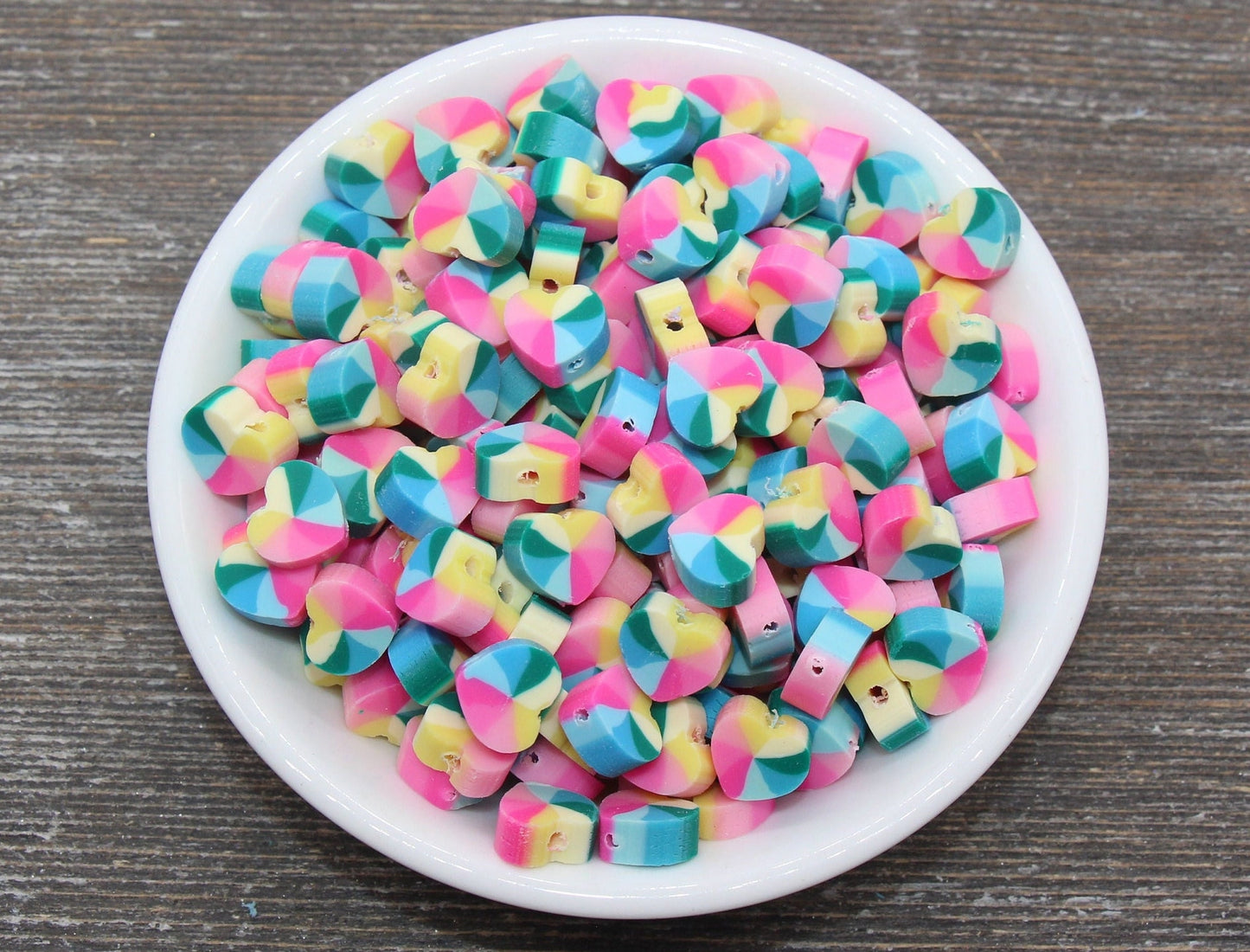 Rainbow Heart Polymer Clay Beads, Heart Cane Beads, Heart Clay Beads, Heart Clay Beads, Jewelry Beads #96