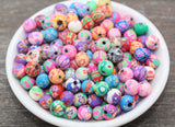 6mm flower printed clay round polymer clay beads, flower clay charms for bracelets