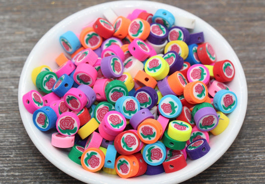 Rose Polymer Clay Beads, Multicolor Flower Clay Beads, Flower Round Beads, Clay Loose Beads, Jewelry Beads, Beads for Bracelet #109