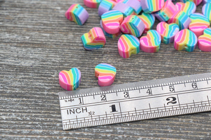 Rainbow Heart Polymer Clay Beads, Heart Clay Round Beads, Loose Beads, Jewelry Beads, Beads for Bracelet #112