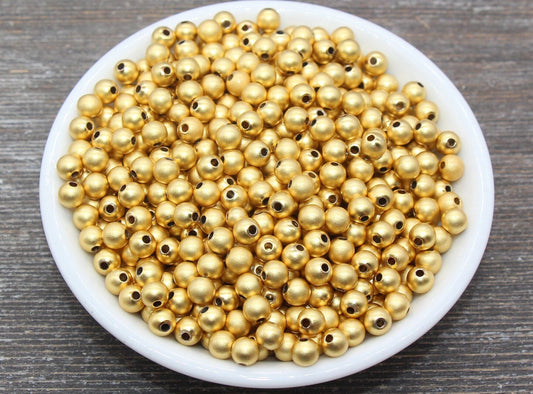 18K Brushed Gold Spacer Beads, Gold Round Beads, Round Gold Beads, Size 4mm 6mm Gold Beads