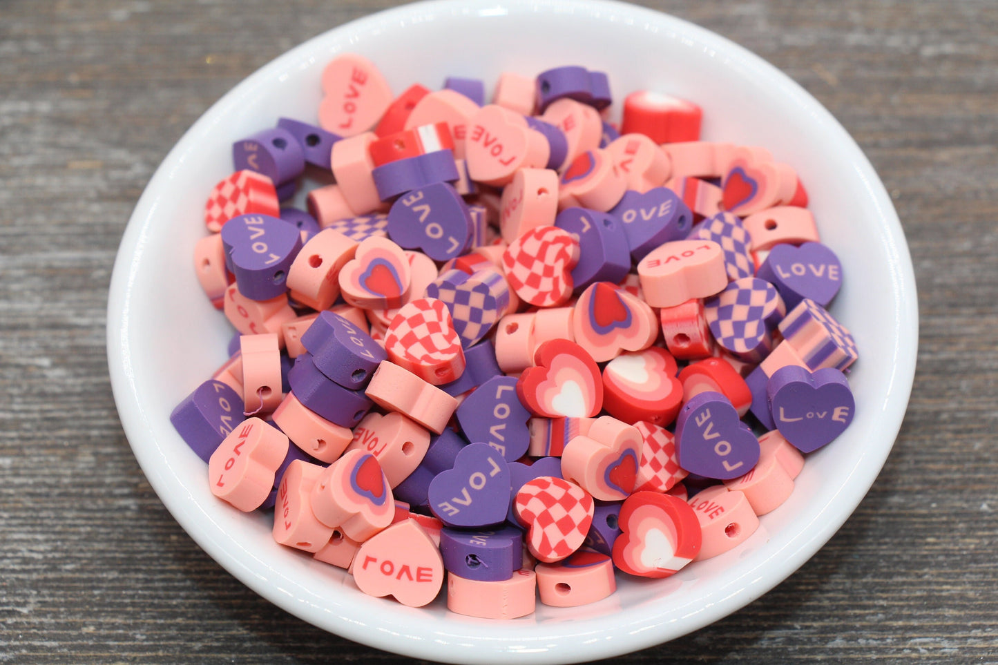 Valentines Day Themed Polymer Clay Beads, Assorted Heart Shape Clay Round Beads, Loose Beads, Jewelry Beads, Beads for Bracelet #116