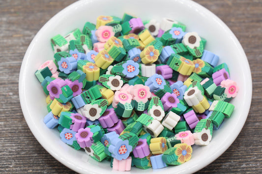 Assorted Flower Polymer Clay Beads, Multicolor Flower Cane Beads, Jewelry Beads, Bead for Bracelet #126