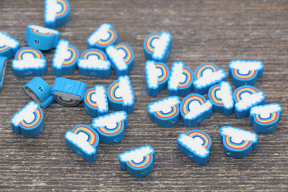 Rainbow and Cloud Polymer Clay Beads, Rainbow Cane Beads, Cloud Cane Beads, Fimo Cane Beads, Jewelry Beads, Beads for Bracelet #128