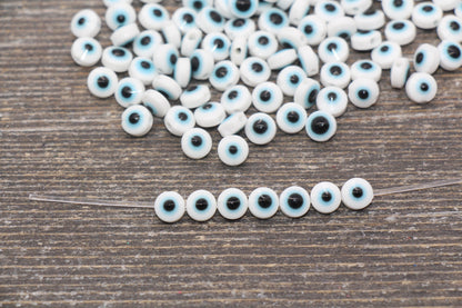 6mm Eyeball Beads, White Evil Eye Beads, Flat Round Evil Eyeball Beads, Turkish Eye Beads, Greek Eye Beads, Acrylic Eyeball Beads #2360