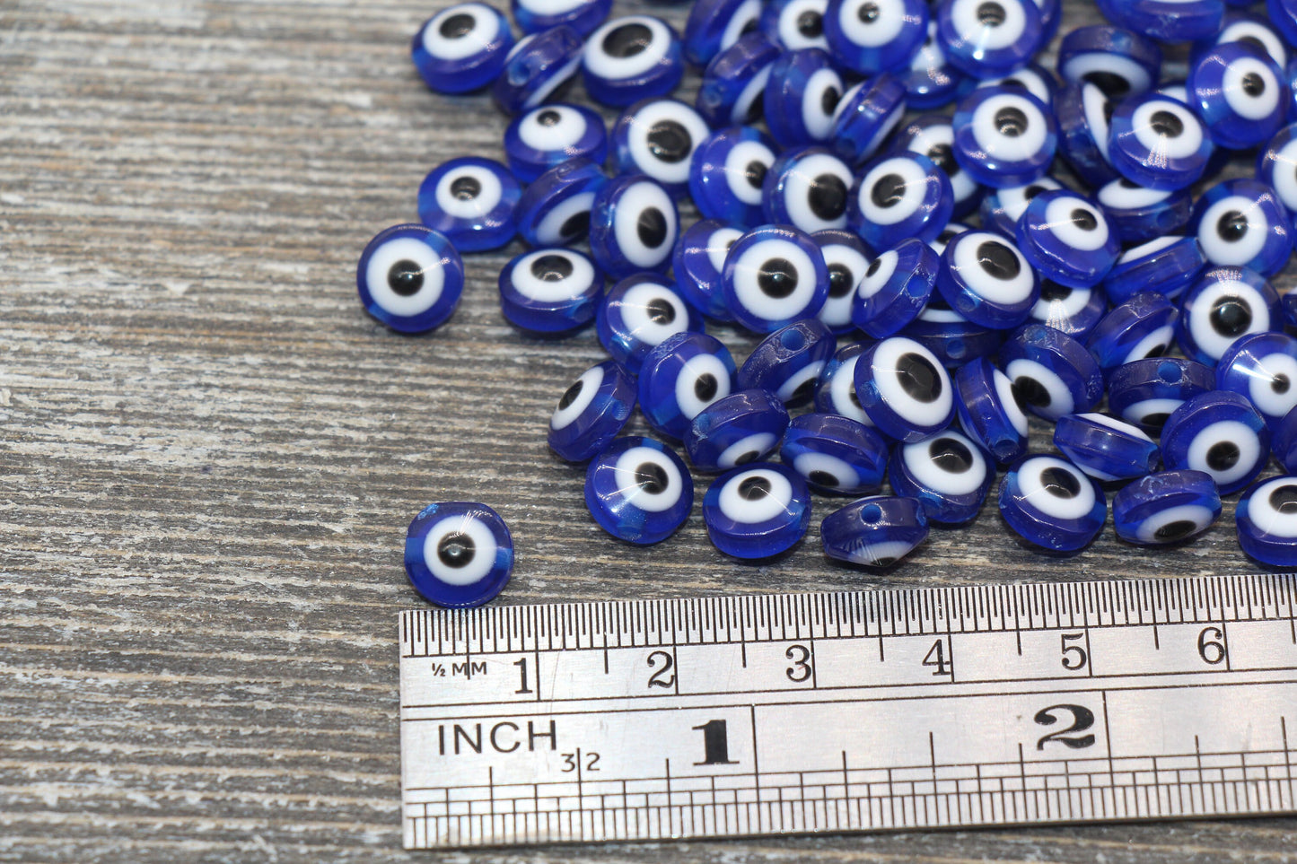 8mm Royal Blue Eyeball Beads, Flat Round Evil Eyeball Beads, Turkish Eye Beads, Greek Eye Beads, Acrylic Eyeball Beads #2363