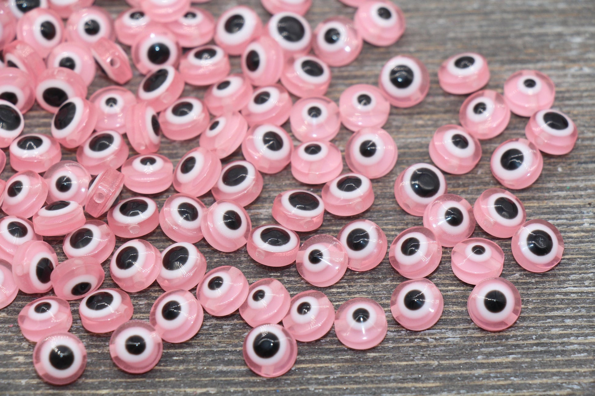 8mm Pink Eyeball Beads, Flat Round Evil Eyeball Beads, Turkish Eye Beads, Greek Eye Beads, Acrylic Eyeball Beads #2365