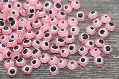 8mm Pink Eyeball Beads, Flat Round Evil Eyeball Beads, Turkish Eye Beads, Greek Eye Beads, Acrylic Eyeball Beads #2365