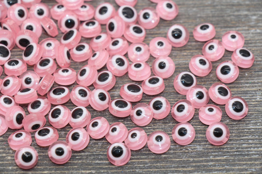 8mm Pink Eyeball Beads, Flat Round Evil Eyeball Beads, Turkish Eye Beads, Greek Eye Beads, Acrylic Eyeball Beads #2365