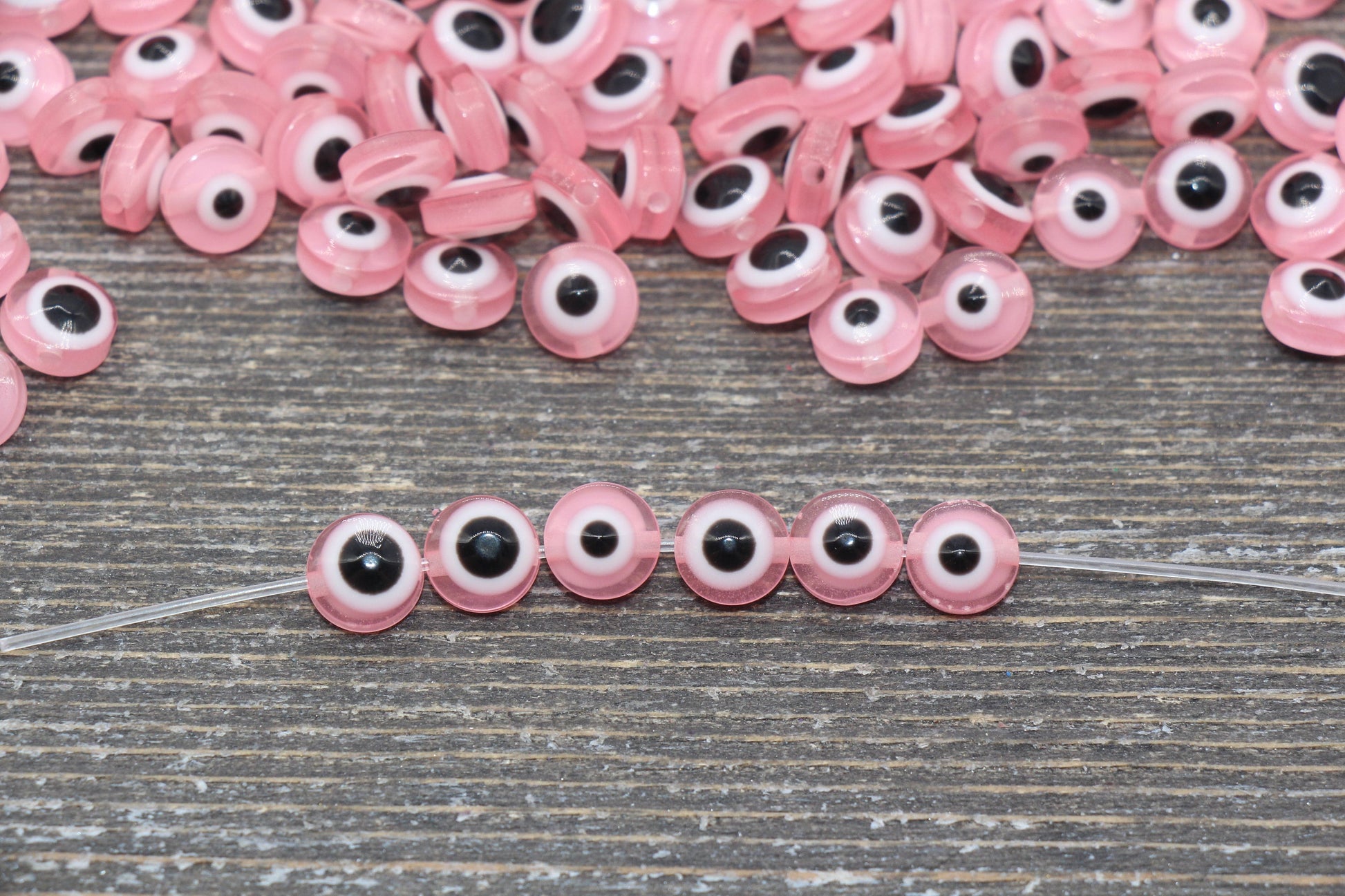 8mm Pink Eyeball Beads, Flat Round Evil Eyeball Beads, Turkish Eye Beads, Greek Eye Beads, Acrylic Eyeball Beads #2365