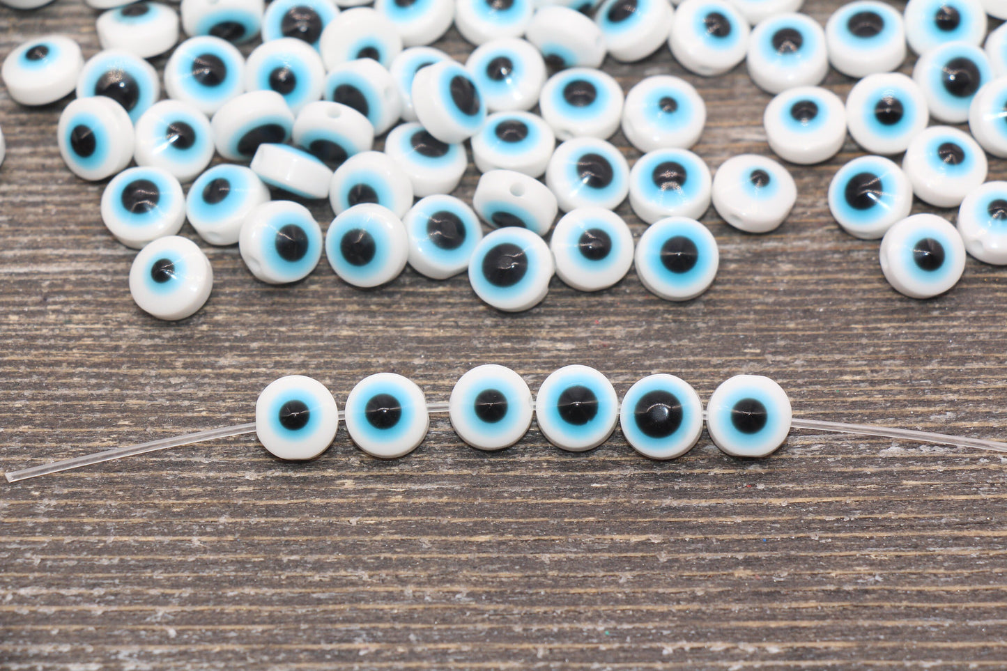 8mm White Eyeball Beads, Flat Round Evil Eyeball Beads, Turkish Eye Beads, Greek Eye Beads, Acrylic Eyeball Beads #2366