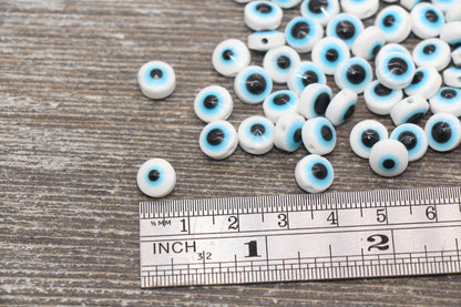 8mm White Eyeball Beads, Flat Round Evil Eyeball Beads, Turkish Eye Beads, Greek Eye Beads, Acrylic Eyeball Beads #2366