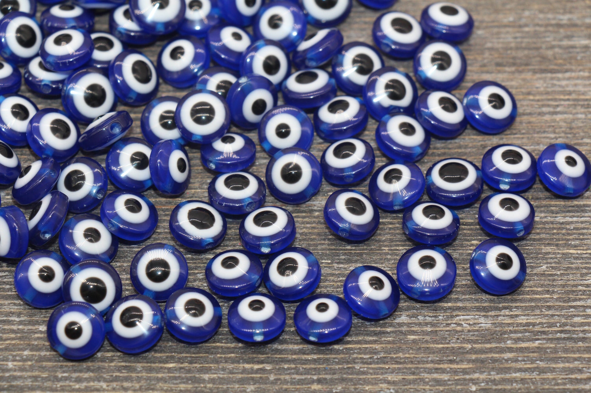 10mm Royal Blue Eyeball Beads, Flat Round Evil Eyeball Beads, Turkish Eye Beads, Greek Eye Beads, Acrylic Eyeball Beads #2367