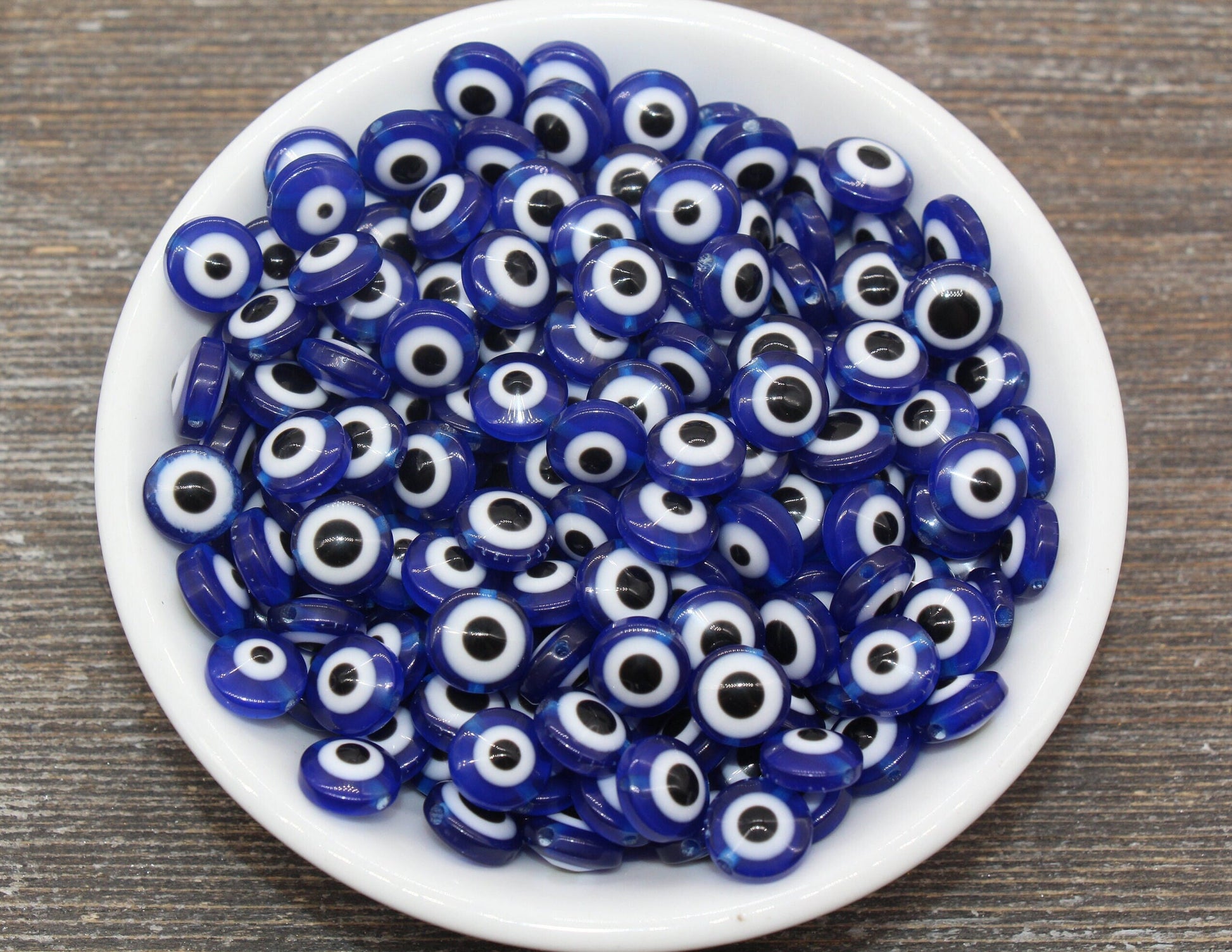 10mm Royal Blue Eyeball Beads, Flat Round Evil Eyeball Beads, Turkish Eye Beads, Greek Eye Beads, Acrylic Eyeball Beads #2367