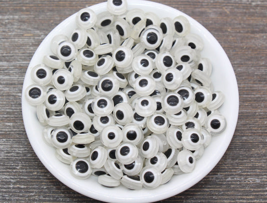 10mm Eyeball Beads, Flat Round Evil Eyeball Beads, Turkish Eye Beads, Greek Eye Beads, Acrylic Eyeball Beads #2369