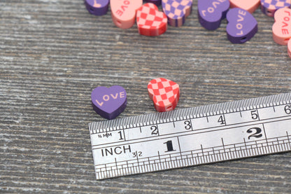 Valentines Day Themed Polymer Clay Beads, Assorted Heart Shape Clay Round Beads, Loose Beads, Jewelry Beads, Beads for Bracelet #116