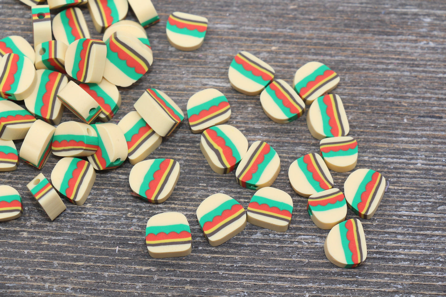 Hamburger Polymer Clay Beads, Kawaii Hamburger Beads, Fimo Cane Beads, Jewelry Beads, Beads for Bracelet #154