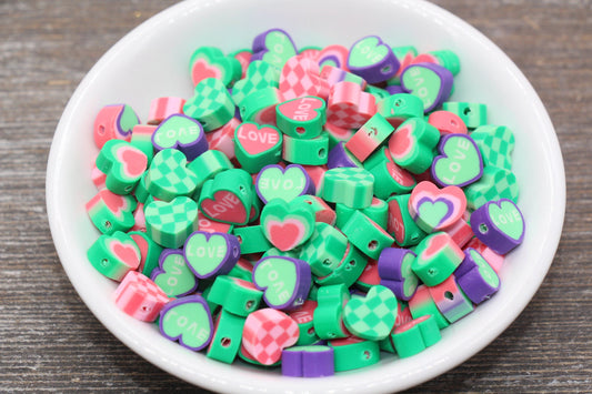 Valentines Day Themed Polymer Clay Beads, Assorted Heart Shape Clay Round Beads, Loose Beads, Jewelry Beads, Beads for Bracelet #123