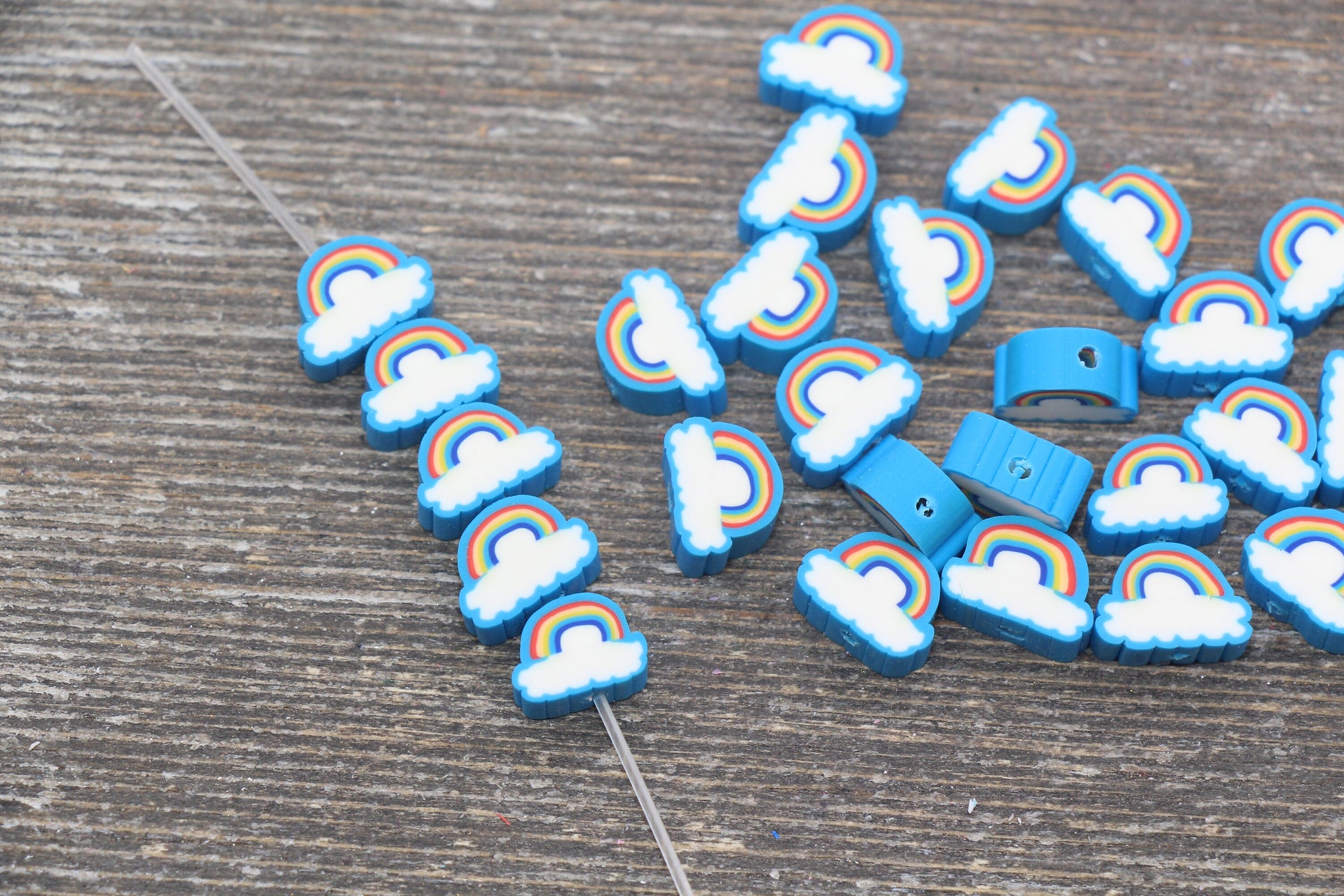 Rainbow and Cloud Polymer Clay Beads, Rainbow Cane Beads, Cloud Cane Beads, Fimo Cane Beads, Jewelry Beads, Beads for Bracelet #128