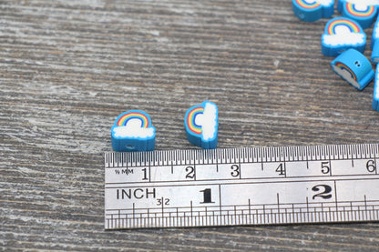 Rainbow and Cloud Polymer Clay Beads, Rainbow Cane Beads, Cloud Cane Beads, Fimo Cane Beads, Jewelry Beads, Beads for Bracelet #128