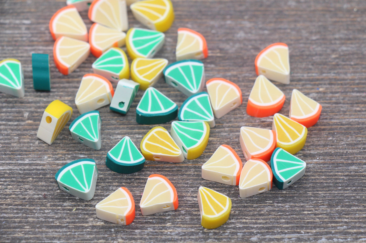 Assorted Citrus Polymer Clay Beads, Lemon, Lime, Orange, Citrus Clay Beads, Jewelry Beads #135