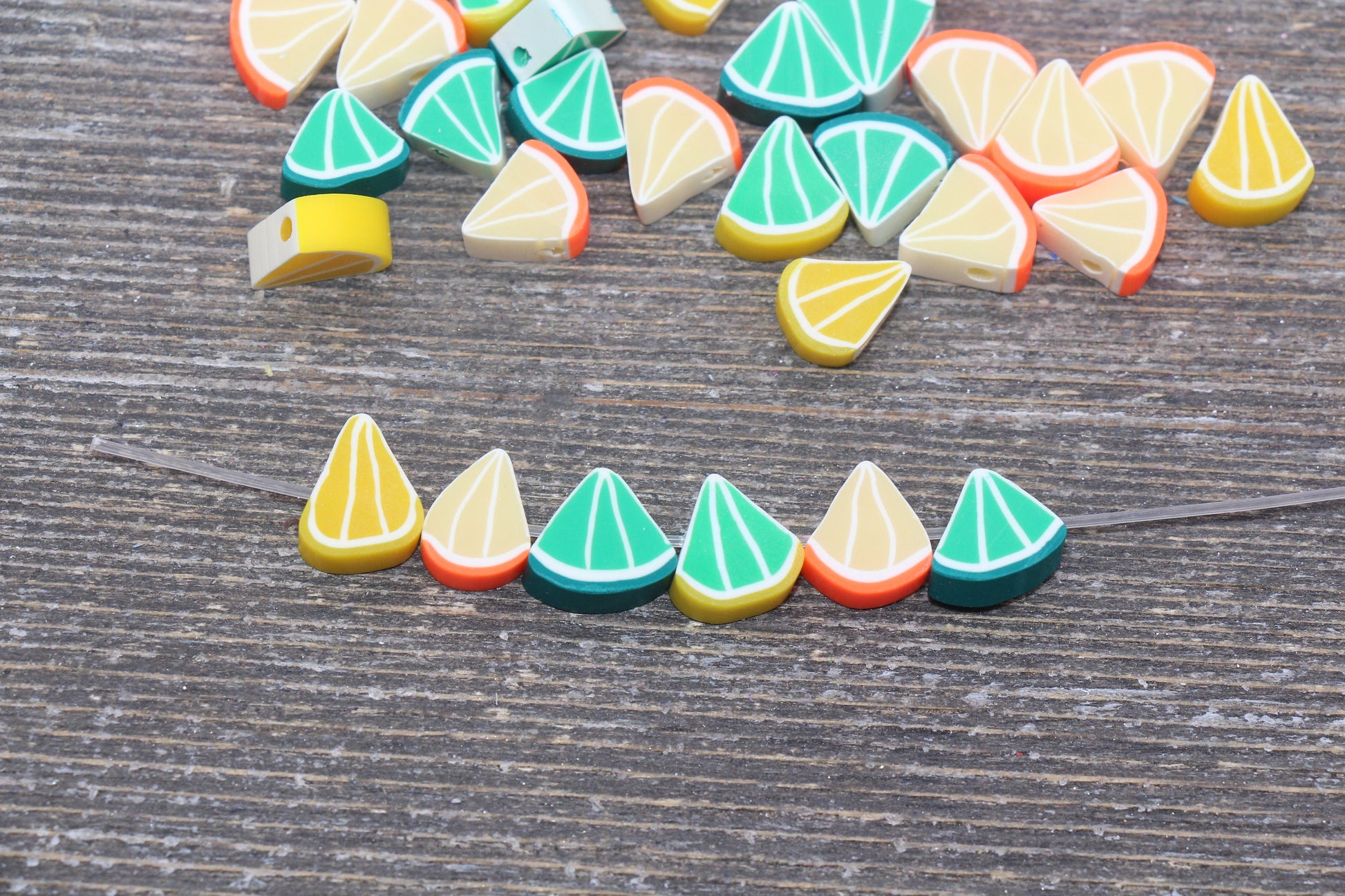 Assorted Citrus Polymer Clay Beads, Lemon, Lime, Orange, Citrus Clay Beads, Jewelry Beads #135