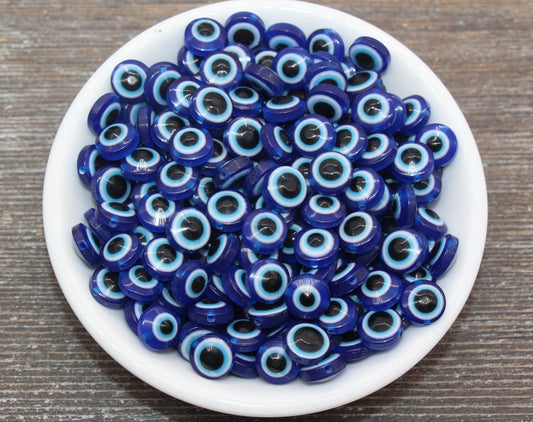 10mm Blue Eyeball Beads, Flat Round Evil Eyeball Beads, Turkish Eye Beads, Greek Eye Beads, Acrylic Eyeball Beads #2358