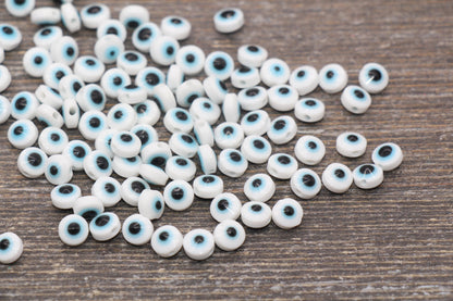 6mm Eyeball Beads, White Evil Eye Beads, Flat Round Evil Eyeball Beads, Turkish Eye Beads, Greek Eye Beads, Acrylic Eyeball Beads #2360