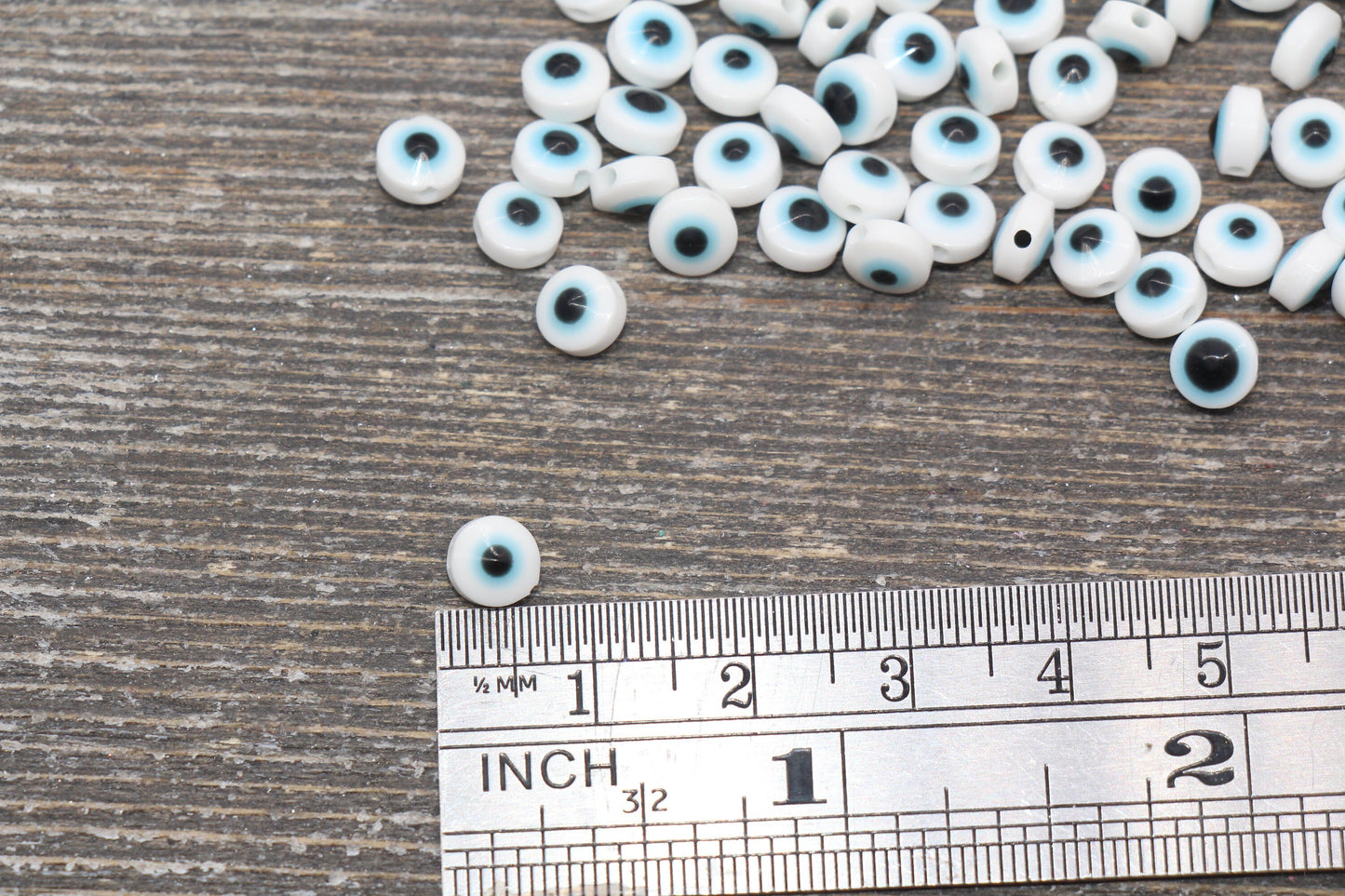 6mm Eyeball Beads, White Evil Eye Beads, Flat Round Evil Eyeball Beads, Turkish Eye Beads, Greek Eye Beads, Acrylic Eyeball Beads #2360