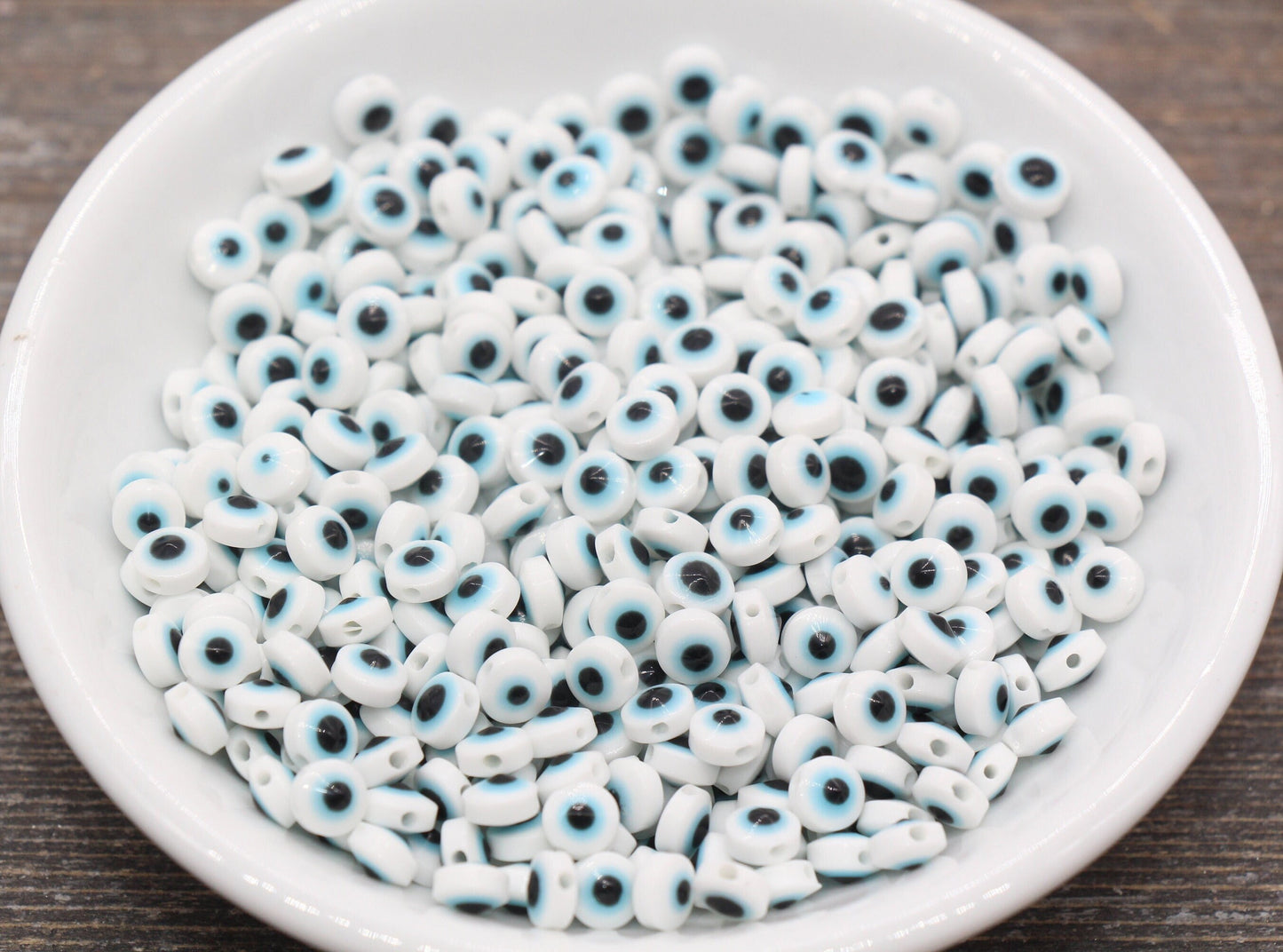 6mm Eyeball Beads, White Evil Eye Beads, Flat Round Evil Eyeball Beads, Turkish Eye Beads, Greek Eye Beads, Acrylic Eyeball Beads #2360