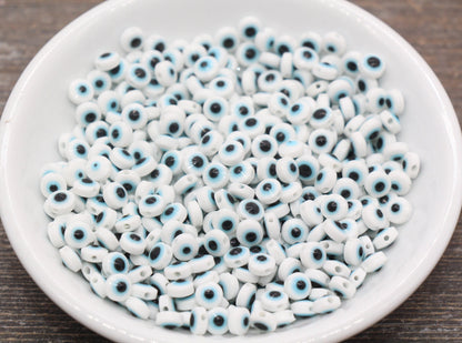 6mm Eyeball Beads, White Evil Eye Beads, Flat Round Evil Eyeball Beads, Turkish Eye Beads, Greek Eye Beads, Acrylic Eyeball Beads #2360