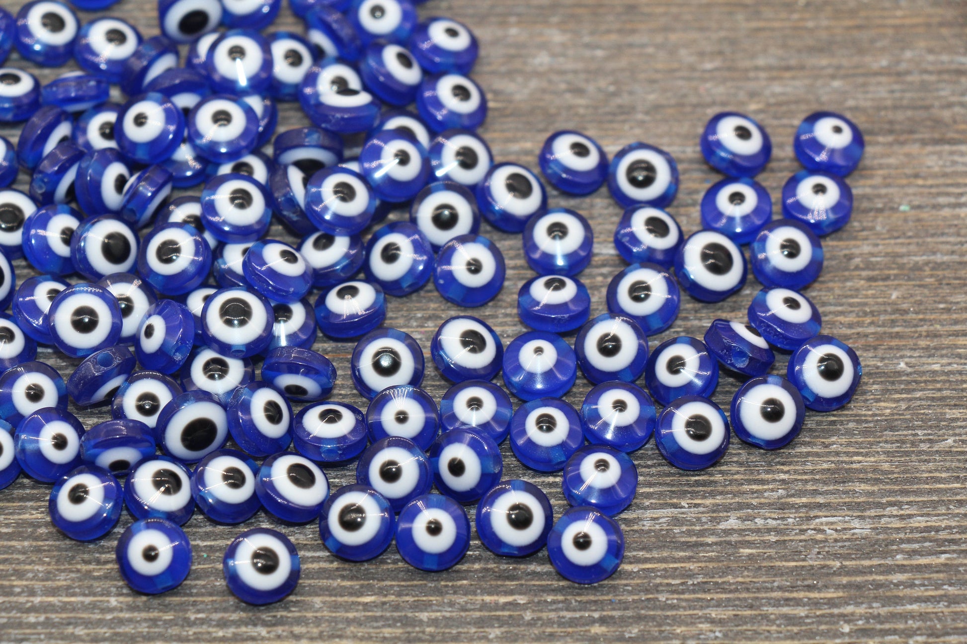 8mm Royal Blue Eyeball Beads, Flat Round Evil Eyeball Beads, Turkish Eye Beads, Greek Eye Beads, Acrylic Eyeball Beads #2363