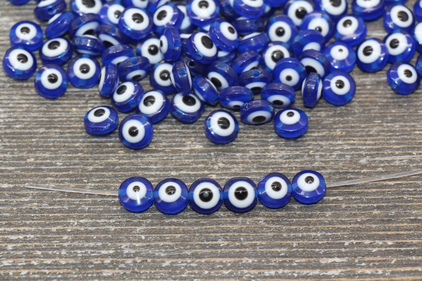 8mm Royal Blue Eyeball Beads, Flat Round Evil Eyeball Beads, Turkish Eye Beads, Greek Eye Beads, Acrylic Eyeball Beads #2363