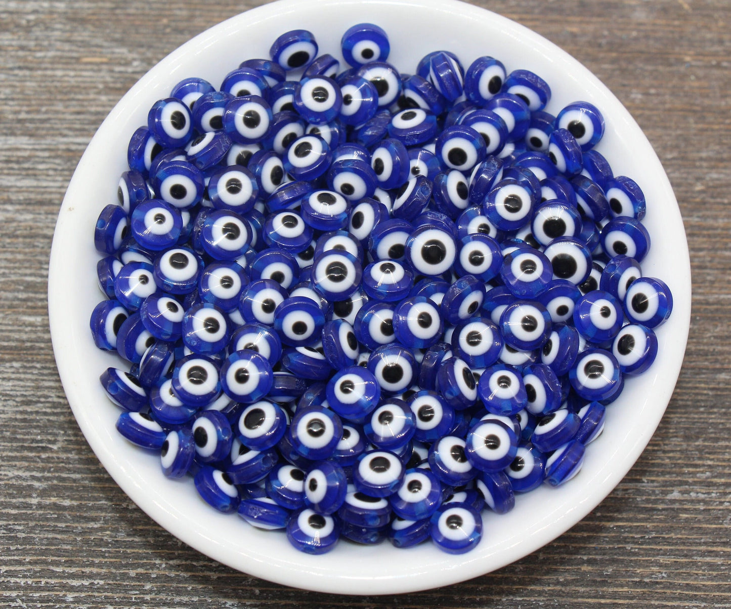 8mm Royal Blue Eyeball Beads, Flat Round Evil Eyeball Beads, Turkish Eye Beads, Greek Eye Beads, Acrylic Eyeball Beads #2363