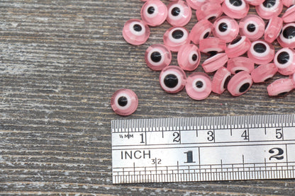 8mm Pink Eyeball Beads, Flat Round Evil Eyeball Beads, Turkish Eye Beads, Greek Eye Beads, Acrylic Eyeball Beads #2365