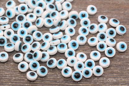 8mm White Eyeball Beads, Flat Round Evil Eyeball Beads, Turkish Eye Beads, Greek Eye Beads, Acrylic Eyeball Beads #2366