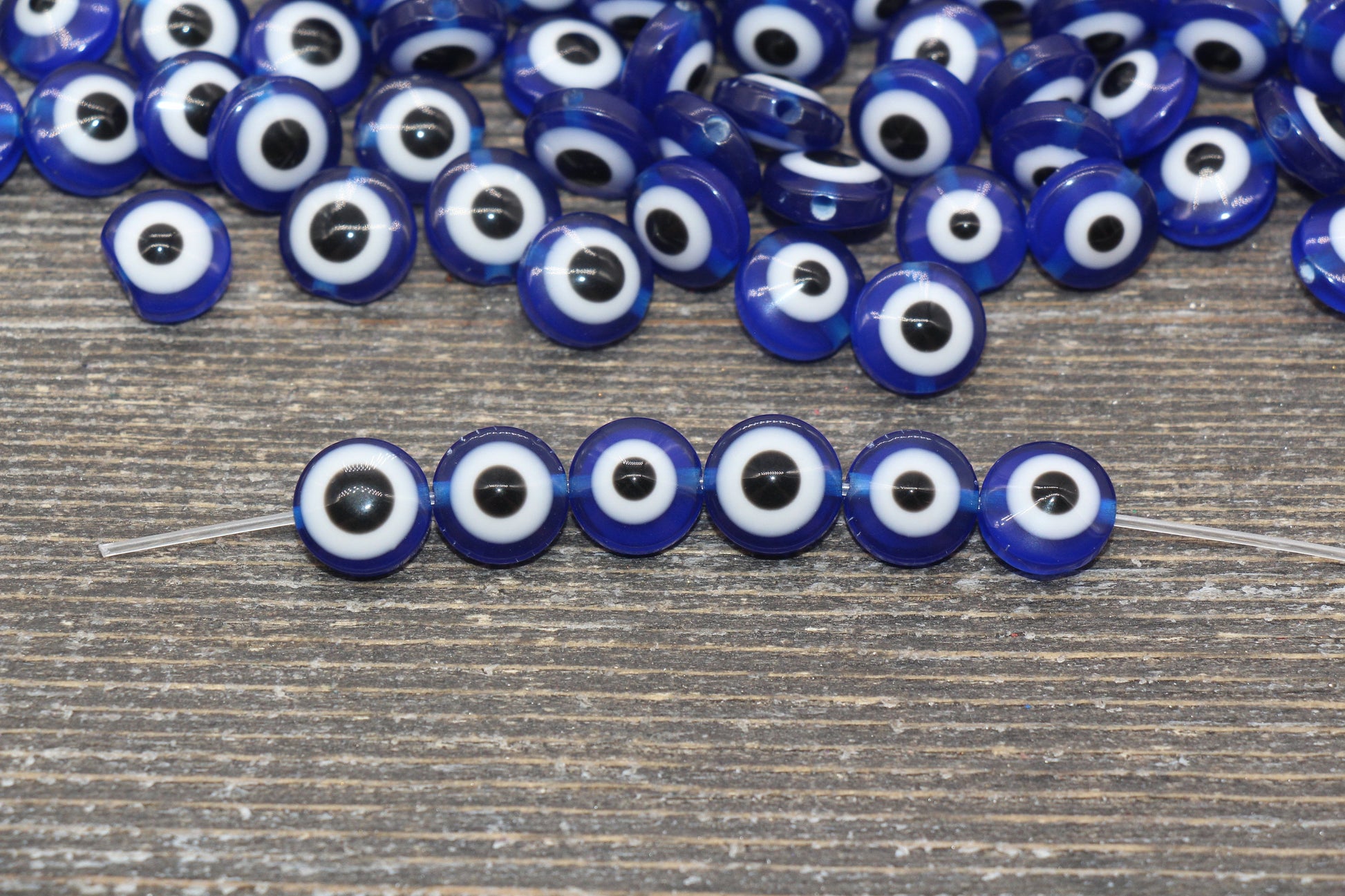 10mm Royal Blue Eyeball Beads, Flat Round Evil Eyeball Beads, Turkish Eye Beads, Greek Eye Beads, Acrylic Eyeball Beads #2367