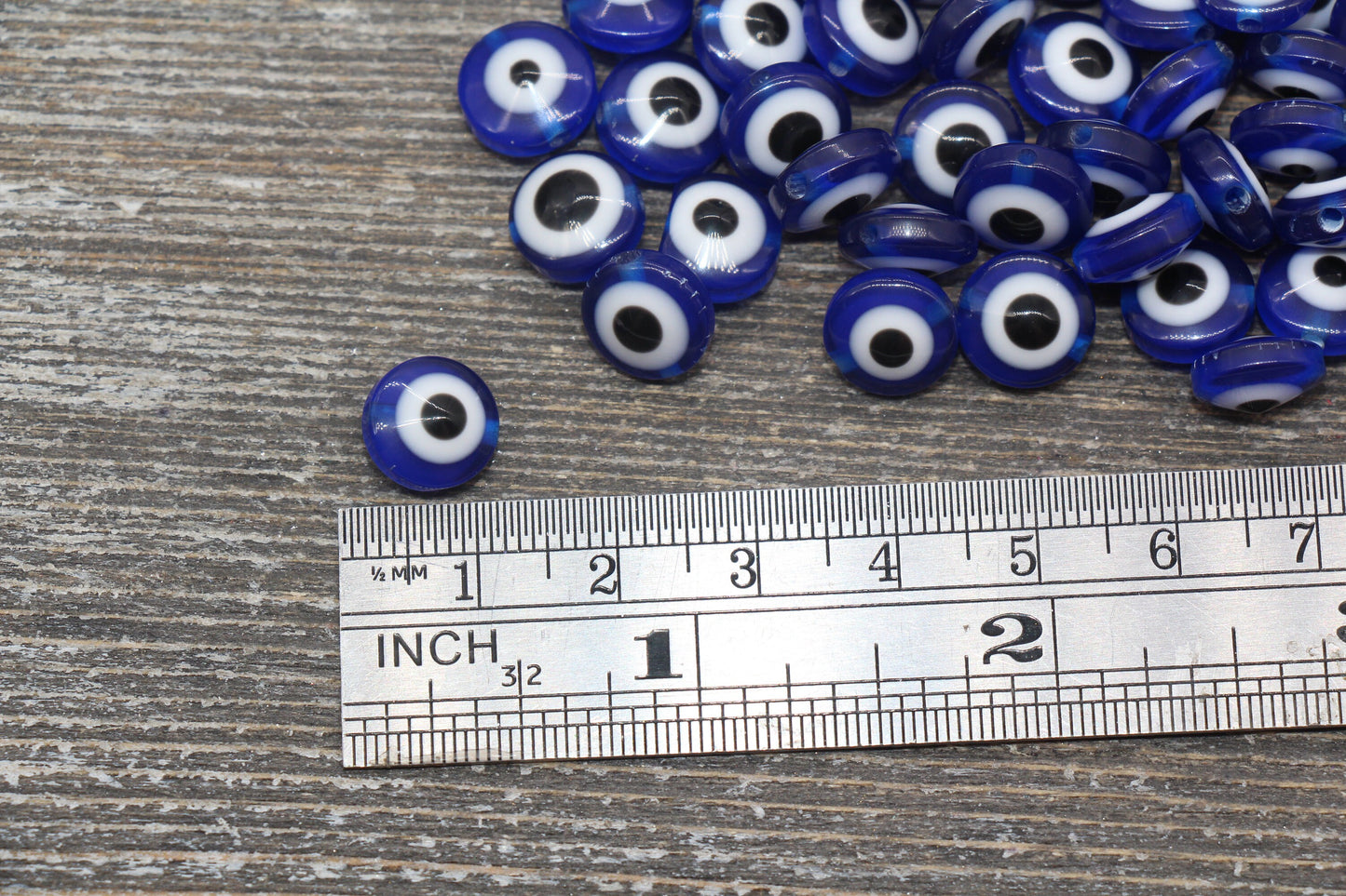 10mm Royal Blue Eyeball Beads, Flat Round Evil Eyeball Beads, Turkish Eye Beads, Greek Eye Beads, Acrylic Eyeball Beads #2367