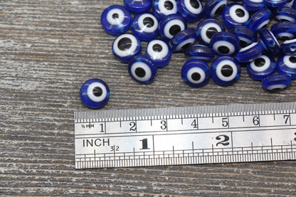 10mm Royal Blue Eyeball Beads, Flat Round Evil Eyeball Beads, Turkish Eye Beads, Greek Eye Beads, Acrylic Eyeball Beads #2367