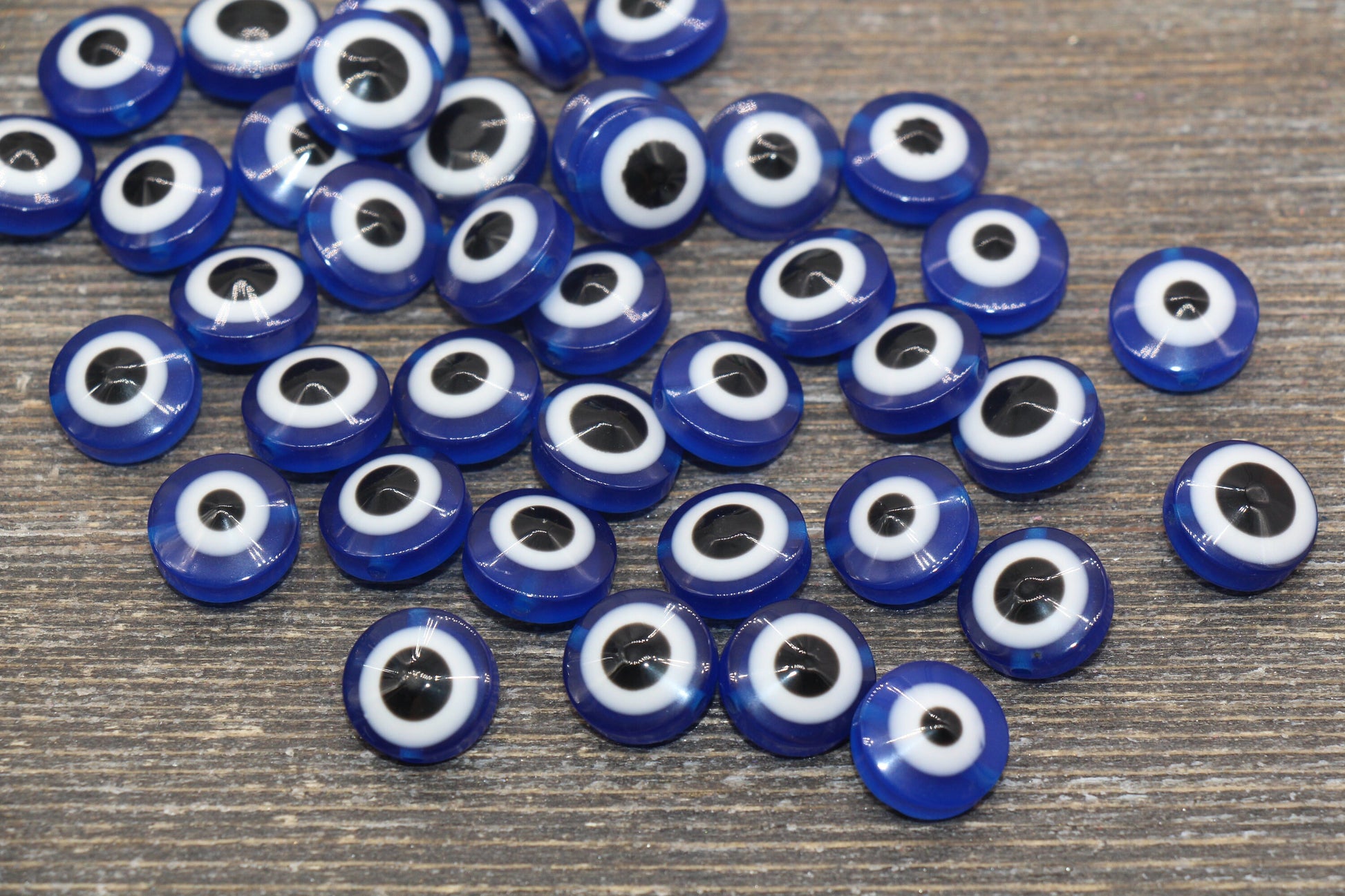 12mm Royal Blue Eyeball Beads, Flat Round Evil Eyeball Beads, Turkish Eye Beads, Greek Eye Beads, Acrylic Eyeball Beads #2370