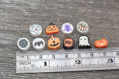 Halloween Theme Beads, Round Halloween Polymer Clay Beads, Assorted Clay Beads, Ghost, Jack O Lantern, Spider Beads, Bead For Bracelet