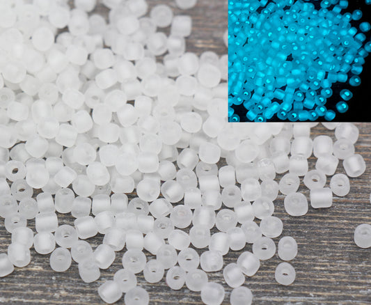 GLOW Matte Glass Beads, 4mm 6/0 Glass Beads, Glow in Dark Frosted White Seed Beads, Rocailles Beads, Beading Supplies #2375