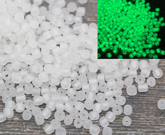 GLOW Matte Glass Beads, 4mm 6/0 Glass Beads, Glow in Dark Frosted White Seed Beads, Rocailles Beads, Beading Supplies #2376