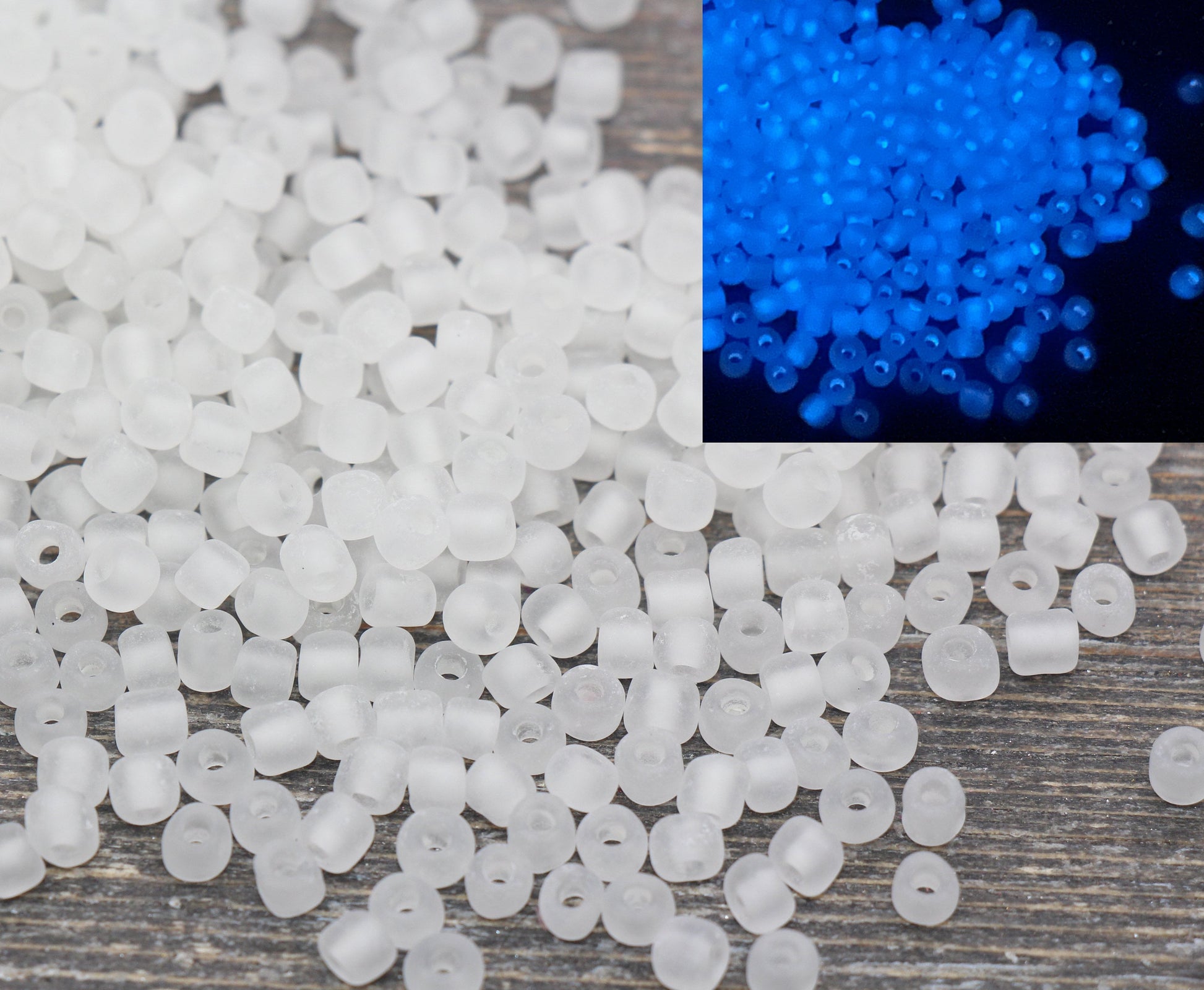 GLOW Matte Glass Beads, 4mm 6/0 Glass Beads, Glow in Dark Frosted White Seed Beads, Rocailles Beads, Beading Supplies #2374