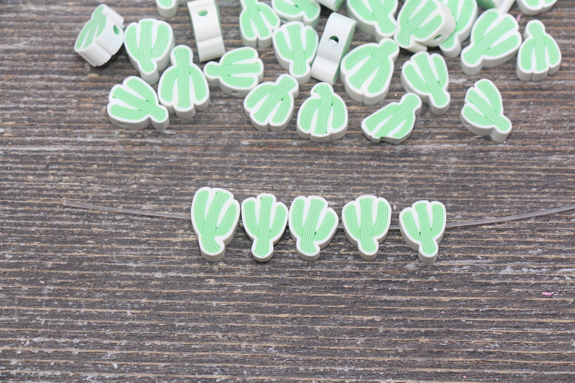 Cactus Polymer Clay Beads, Cactus Cane Beads, Fimo Cane Beads, Jewelry Beads, Beads for Bracelet #148