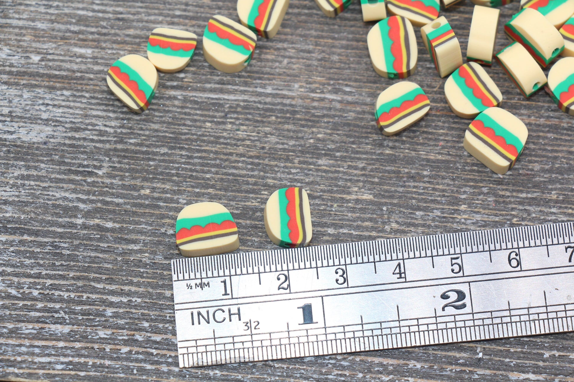 Hamburger Polymer Clay Beads, Kawaii Hamburger Beads, Fimo Cane Beads, Jewelry Beads, Beads for Bracelet #154