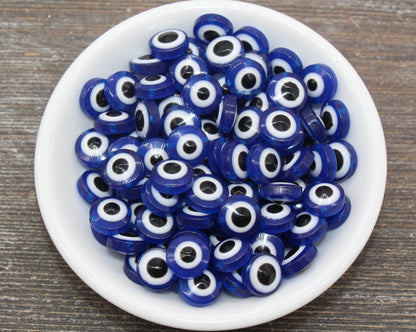 12mm Royal Blue Eyeball Beads, Flat Round Evil Eyeball Beads, Turkish Eye Beads, Greek Eye Beads, Acrylic Eyeball Beads #2370