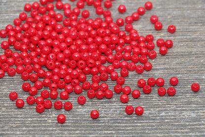 4mm Red Faux Pearl Beads, Faux Pearl Gumball Beads, Imitation Pearl Beads, Chunky Beads, Smooth Plastic Round Beads #2399