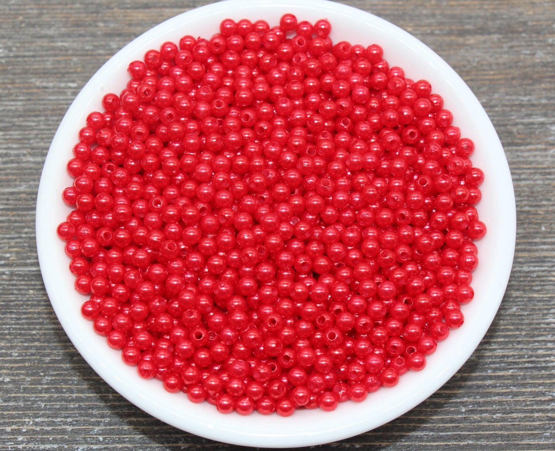 4mm Red Faux Pearl Beads, Faux Pearl Gumball Beads, Imitation Pearl Beads, Chunky Beads, Smooth Plastic Round Beads #2399